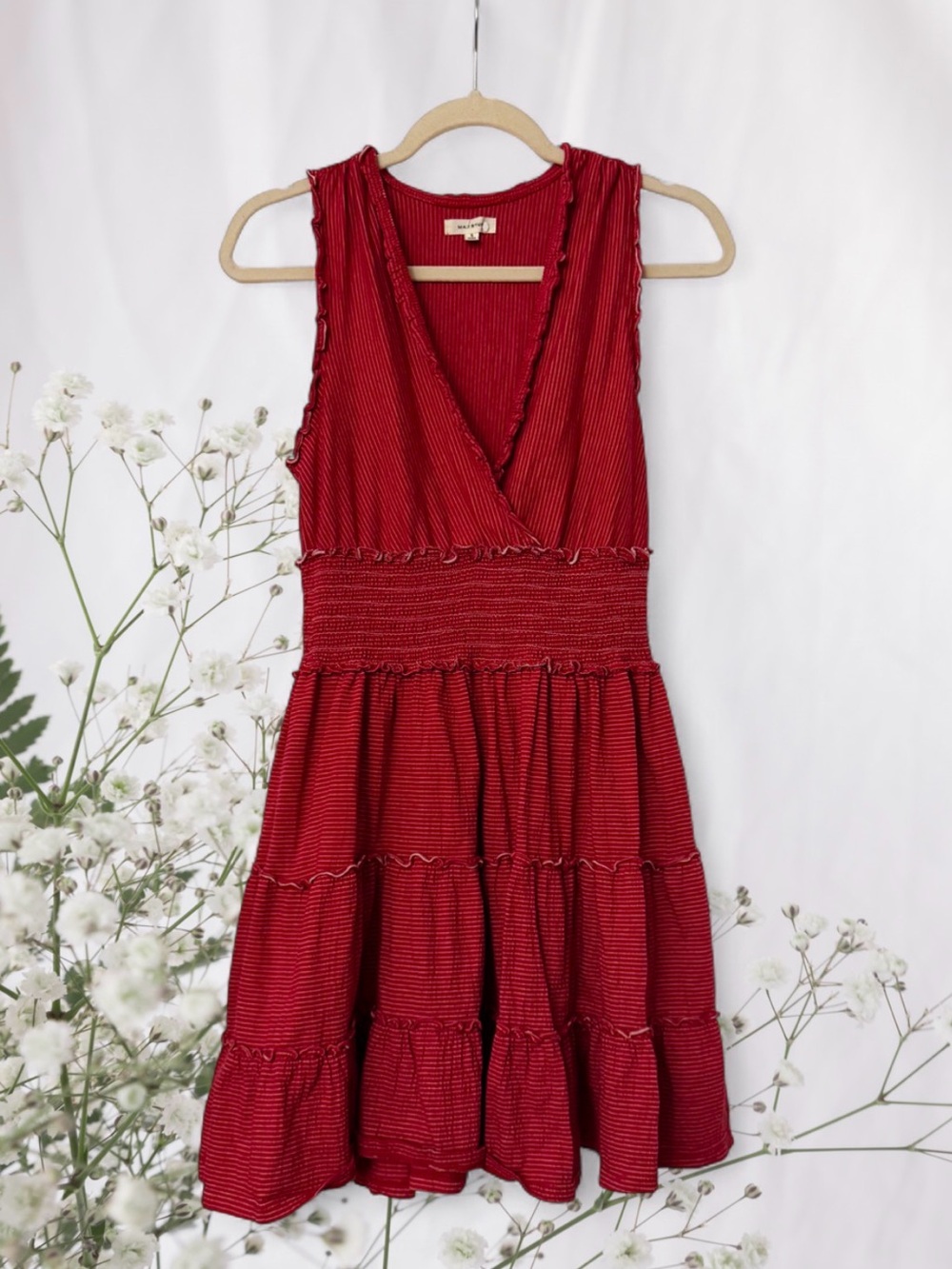 Max Studio Red Smocked Dress